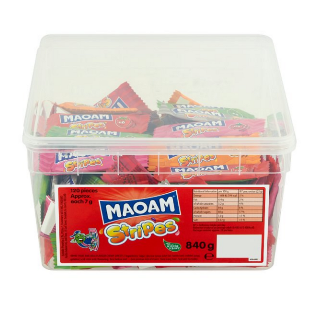 Haribo MAOAM Stripes Fruit & Cola Flavour Chewy Sweets Tub 840g