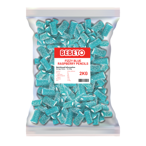 Bebeto Fizzy Blue Raspberry Pencils 2kg (Halal)